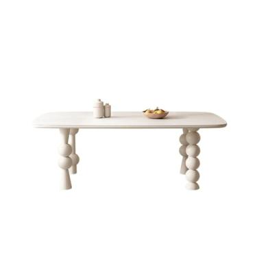 Imagem de Mesa de jantar estilo creme nórdico mesa de jantar de ardósia restaurante mesa de jantar retangular simples de madeira maciça para uso doméstico mesa de cozinha moderna