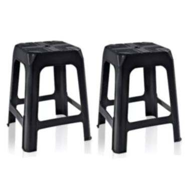 Imagem de Kit 2 Banquetas de Plástico Preta Banquinho Empilhável