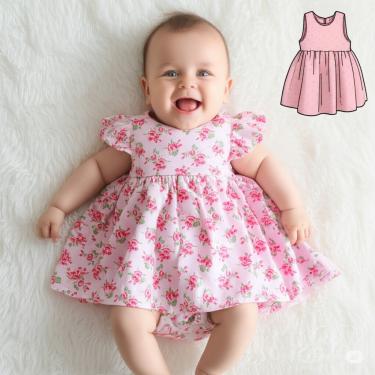 Imagem de Vestido Tricoline Rosa Para Bebê Com Estampa Floral Delicada