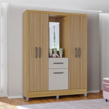 Imagem de Guarda Roupa Casal Com 5 Portas 1 Gaveta Atlas Poquema Damasco - Ripado - Offwhite