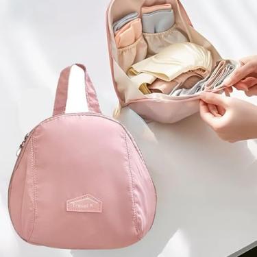 Imagem de Organizador de viagem 3 em 1, bolsa portátil de armazenamento de meias e roupas íntimas com compartimentos com zíper, lavável na máquina, poliéster Oxford, rosa, Medium
