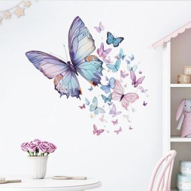 Imagem de Adesivos de parede Purple Butterfly Aesthetic Cartoon PVC 47x40cm - yi