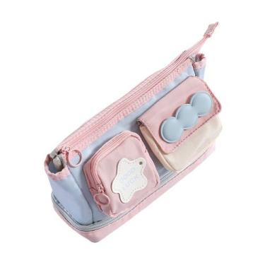 Imagem de Estojo de lápis multicolorido de grande capacidade com alça estética -