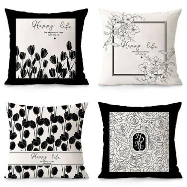 Imagem de Conjunto de fronhas Nordic Luxury Black and White Floral x4 - yiweisai