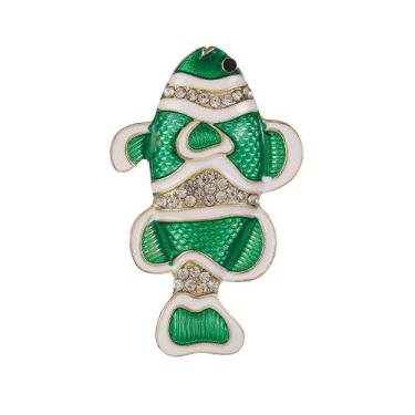 Imagem de Alfinetes de broche Green Fish com esmalte de strass para mulheres - Y