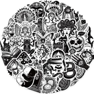 Imagem de Pacote de adesivos góticos em preto e branco, 50 unidades à prova d'ág