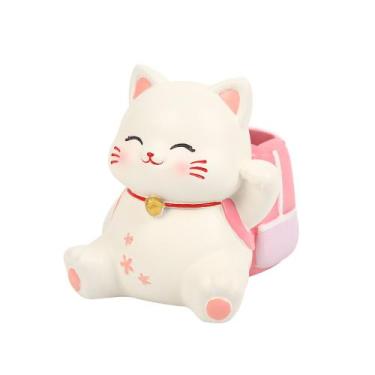 Imagem de Porta-canetas de resina fofo em forma de gato, porta-lápis, decoração 