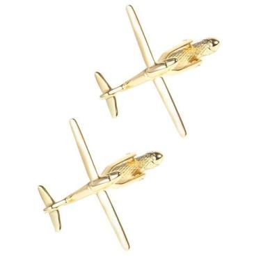Imagem de Cufflinks dourados em forma de avião para homens em cobre - Yiweisai