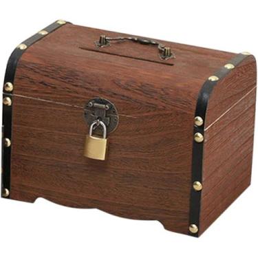 Imagem de Caixa de moedas: baú de dinheiro pequeno esculpido com fechadura de ma