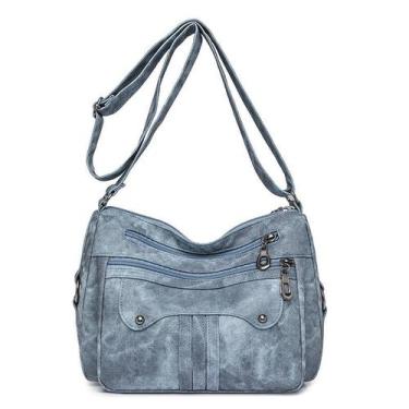 Imagem de Bolsa Messenger de couro macio para mulheres azul 27x13x21cm - yiweisa