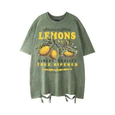 Imagem de Camiseta Feminina Y2K De Algodão Com Estampa De Limões Frescos, Manga 