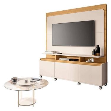 Imagem de Estante Home Theater Quantum Off White Cinamomo E Mesa De Centro Sky Com Tampo De Vidro Off White - Hb Móveis