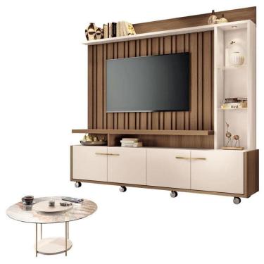Imagem de Estante Home Theater Titan Off White Castanho E Mesa De Centro Sky Com Tampo De Vidro Off White - Hb Móveis