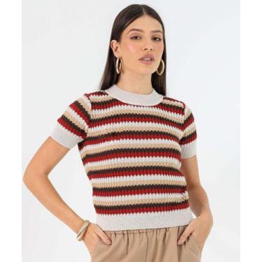 Imagem de Blusa Feminina Tricô Listrado Marisa Off White-30016, Off white, P