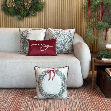 Imagem de Kit 4 Capas Almofadas Natal Veludo Azevinho, Guirlanda e Merry - AMOFA
