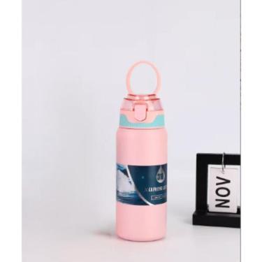 Imagem de Garrafa térmica com alça e canudo 600ml - sem marca, Rosa