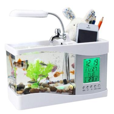 Imagem de Relógio Digital Aquário e Luminária USB Luz LED Termômetro Porta-Canet