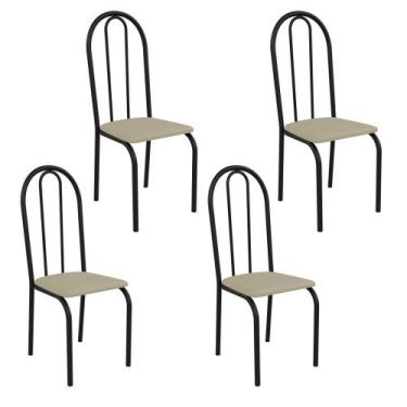 Imagem de Kit 4 Cadeiras Ilhabela Estrutura em Aço Preto Tecido Creme - Casa e C