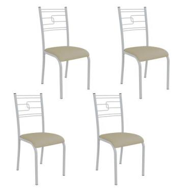 Imagem de Kit 4 Cadeiras Ella Estrutura em Aço Branco e Tecido Creme - Casa e Co