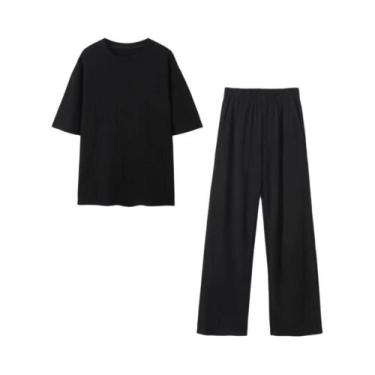 Imagem de Conjuntos De Camisas E Calças Vintage Femininas, Camiseta De Gola Redo