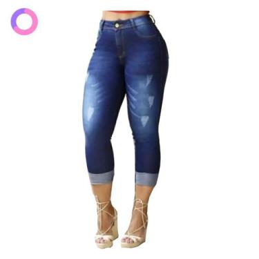 Imagem de Calça Jeans Feminina Cintura Alta Com Lycra Flare Capri Ciga - Bangla,