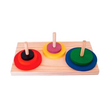 Imagem de Brinquedo Educativo Torre de Hanoi 7 Peças em Madeira para Raciocínio Lógico Sonho de Criança