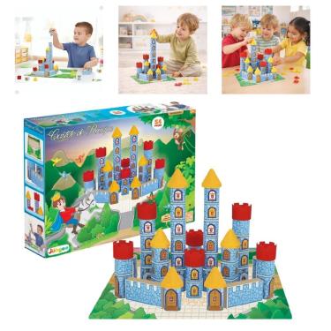 Imagem de Kit Brinquedo Educativo de Blocos de Montar Castelo do Príncipe Junges Madeira Mdf 54 Peças Yeet