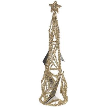Imagem de Árvore de Natal cone espelhado com festão champanhe dourado e ponteira