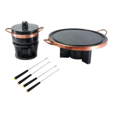 Imagem de Kit Fondue Pedra Sabão Completo 8 Pçs Chapa 32 Cm