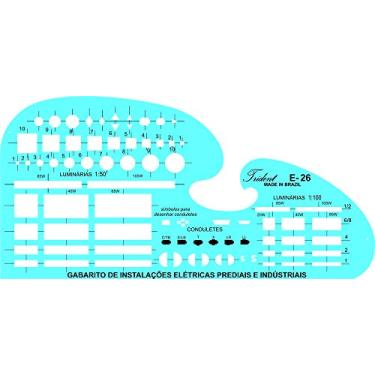 Imagem de Gabarito para Projeto de Instalações Elétricas, E-26, Trident, Acrílico Azulado 20.5 x 10 cm