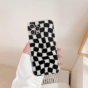 Imagem de Capa de telefone macia de grade geométrica para iPhone 13 12 11 Pro Max XS Max XR 8 7 Plus Mini Proteção de Lente Transparente Capa Traseira, Preta, Para iPhone 11