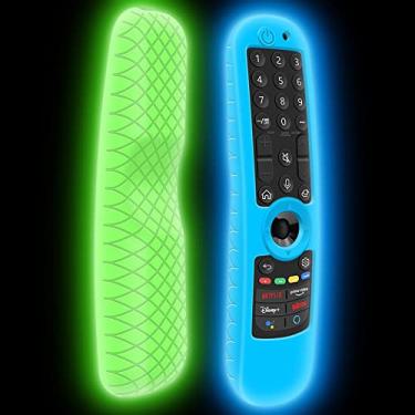 Imagem de Pacote com 2 capas protetoras de silicone para LG AN-MR21GC MR21GA Magic Remote Control 2021 [antiderrapante] Capa protetora à prova de choque para LG MR22GA MR22GN Remote Case Sleeve Holder Skin Glow Blue, Glow Green