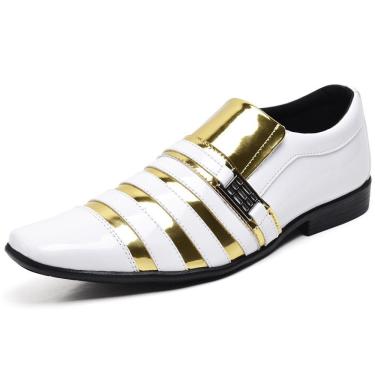Imagem de Sapato Social Masculino Top Franca Shoes Verniz Branco Dourado