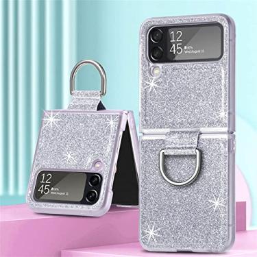 Imagem de Capa de telefone com suporte de anel de luxo com brilho brilhante para Samsung Galaxy Z Flip 4 flip4 Flip4 Capa macia de carregamento magnético sem fio, anel SilverGlitter, para Samsung Z flip4