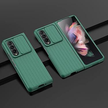 Imagem de Para Samsung Z Fold 3 case Simples Slide Folding phone case para Samsung Galaxy Z Fold3 ZFold3 W22 Capa traseira rígida para PC à prova de choque, verde escuro, para Samsung Z Fold 3
