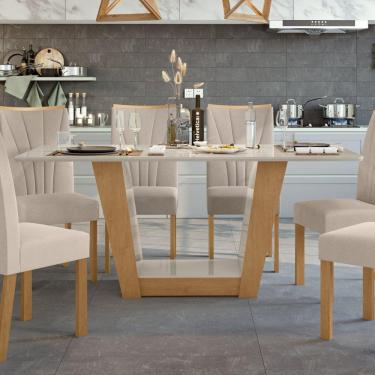 Imagem de Mesa de Jantar Retangular 6 Lugares 160cm Tampo MFD Apogeu Amêndoa Clean/Off White Móveis Lopas