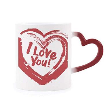 Imagem de Caneca sensível ao calor I Love You com estampa de coração vermelho que muda de cor vermelha