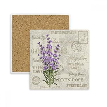 Imagem de Porta-copos quadrado de flor de lavanda roxa tapete de copo para caneca subplaca suporte isolante pedra