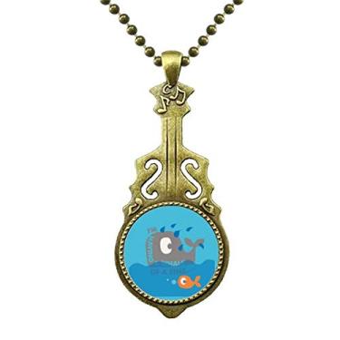 Imagem de DIYthinker Colar de baleia azul com pingente de música de guitarra antiga