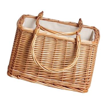 Imagem de Holibanna 1 Unidade cesta de armazenamento cesta de vime cesta de forro tecido decoração cesta de pães de vime cesto de vime decorativo portátil decorar bolsa de palha período de férias pano