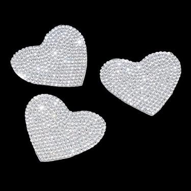 Imagem de 6 apliques de coração de strass autoadesivos para roupas apliques de glitter adesivos decorativos de ferro em adesivos de reparo de roupas brilhantes