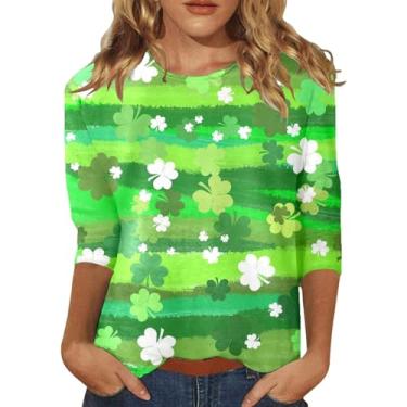 Imagem de Camiseta feminina Dia de São Patrício com trevo irlandês verde gola redonda ajuste solto engraçado professor tops casuais para o dia de São Patrício, 0115-verde, M
