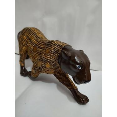 Imagem de Estátua Onça Pintada 38cm, Figurino Decorativo Animal, Pantera para Sala de Estar, Quarto, Escritório, Decoração de Casa