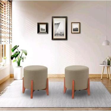 Imagem de kit 2 Banqueta Puff Thor Luxo Madeira Maciça - ME ecommerce, capuccino