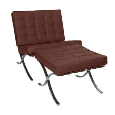 Imagem de Poltrona com Banqueta Barcelona Base Inox Couro Natural Legitimo - Dec