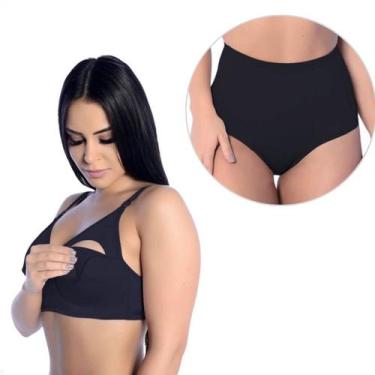 Imagem de Kit Pós Parto Calcinha Cós alto Pós Cesária +Sutiã Amamentação Confort
