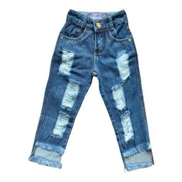 Imagem de Calça Jeans Destroyed Assimetrica Infantil Mini Blogueirinha - Mimos D