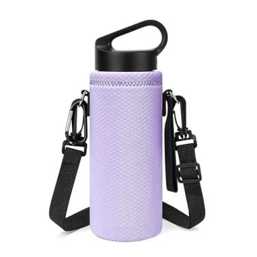Imagem de Linkidea Suporte para garrafa de água com alça compatível com Hydro Flask boca larga 590 ml, tampa de transporte CamelBak 590 ml, suporte para bolsa de garrafa de água, alça de ombro (roxo claro)