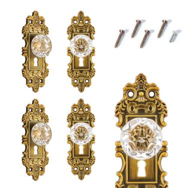 Imagem de Puxador de porta falsa vintage interior de vidro cristal maçanetas de 4 gavetas puxadores de armário de latão antigo puxadores de armário decorativos sem chave para corredor