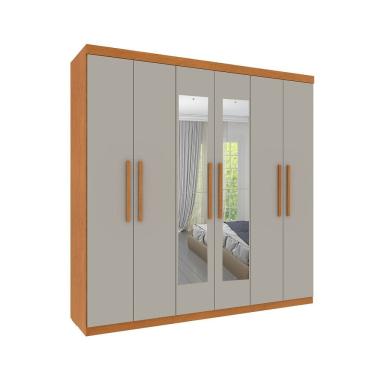 Imagem de Guarda Roupa Casal ou Solteiro Com Espelho Lagos 06 Portas 04 Gavetas Puxadores em MDF
